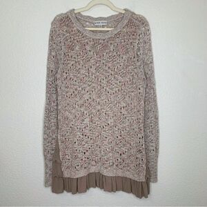 Knox Rose Boho Open Knit Ruffle Hem Long Sleeves Pullover Sweater